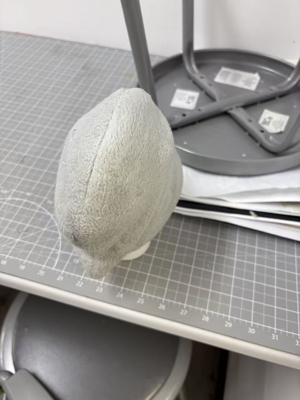 Thermos in plush bag, top-down view