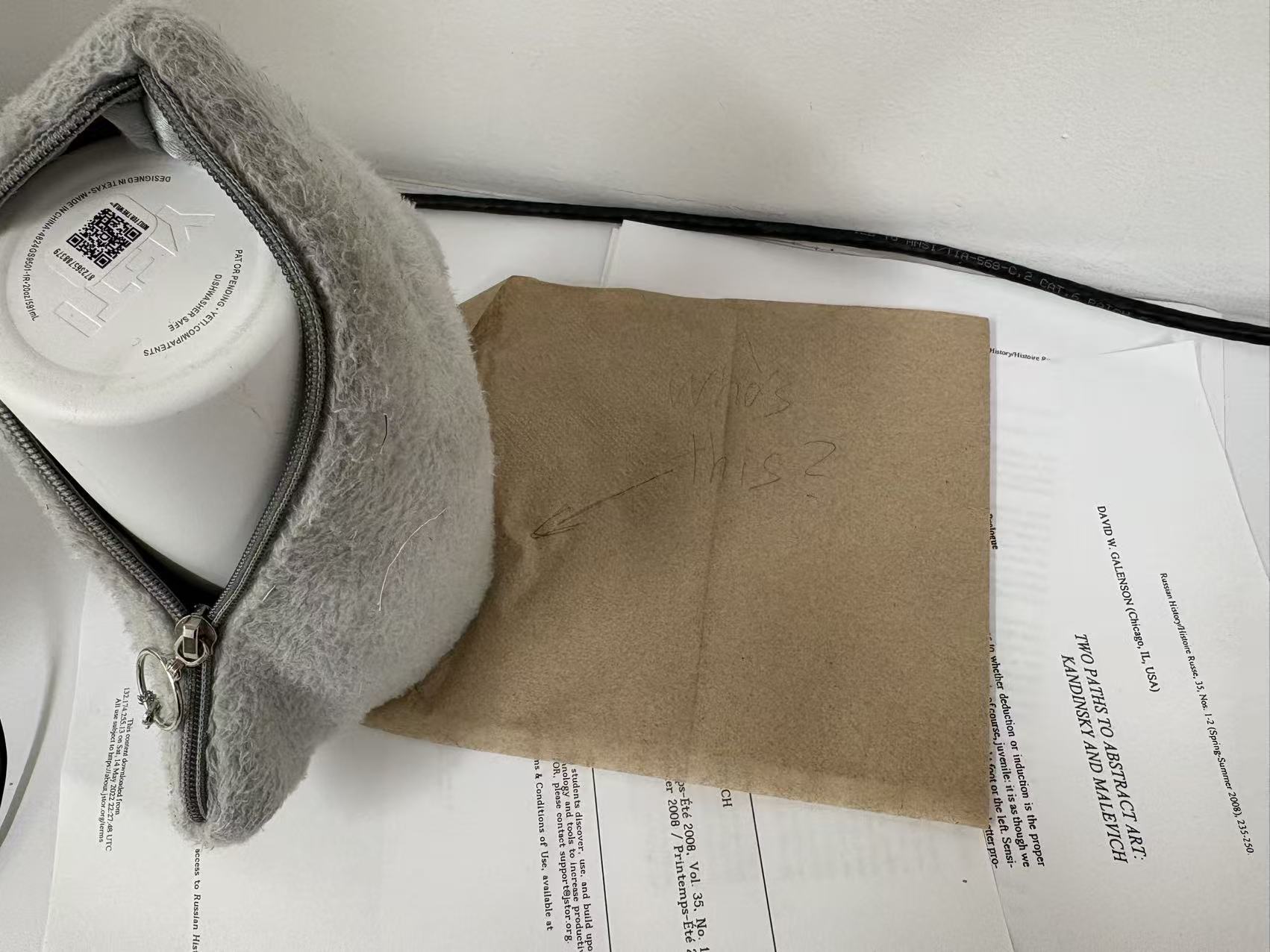 Tissues placed beside the object cluster by the researcher