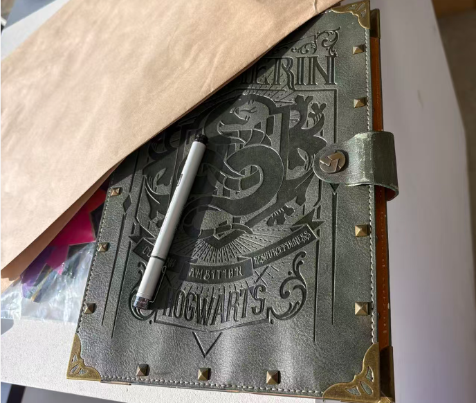 Hogwarts notebook, leather cover with embossed lettering