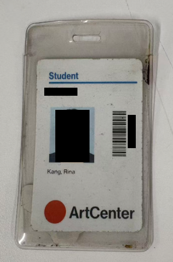 Student ID card issued by ArtCenter College of Design, name: Kang, Rina